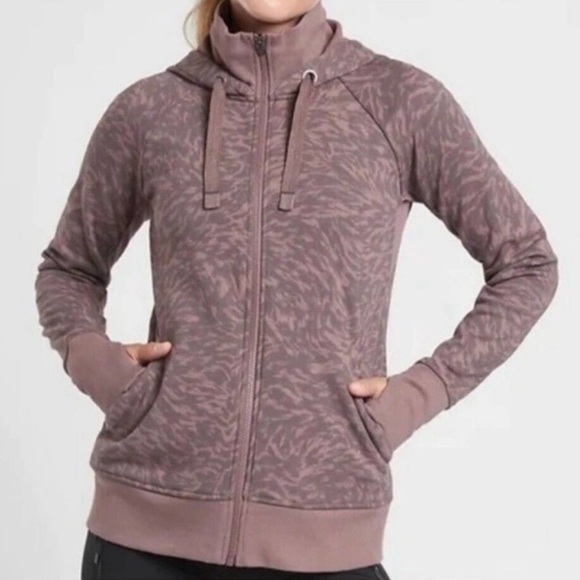 Athleta Burgundy Full Zip Animal Print Triumph Hoodie XS - Picture 1 of 8